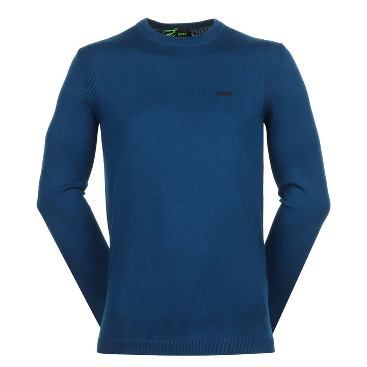 Hugo Boss Cotton blend regular fit sweater with logo print Open Blue Ryle Menswear