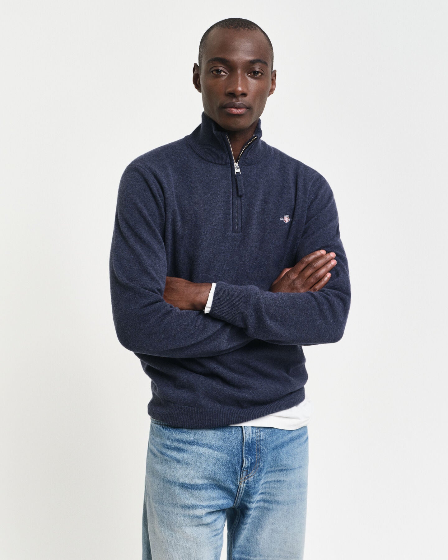 Gant Superfine Lambswool Half Zip Sweater Dark Navy Melange Ryle Menswear