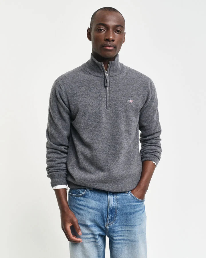 Gant Superfine Lambswool Half Zip Sweater Charcoal Melange