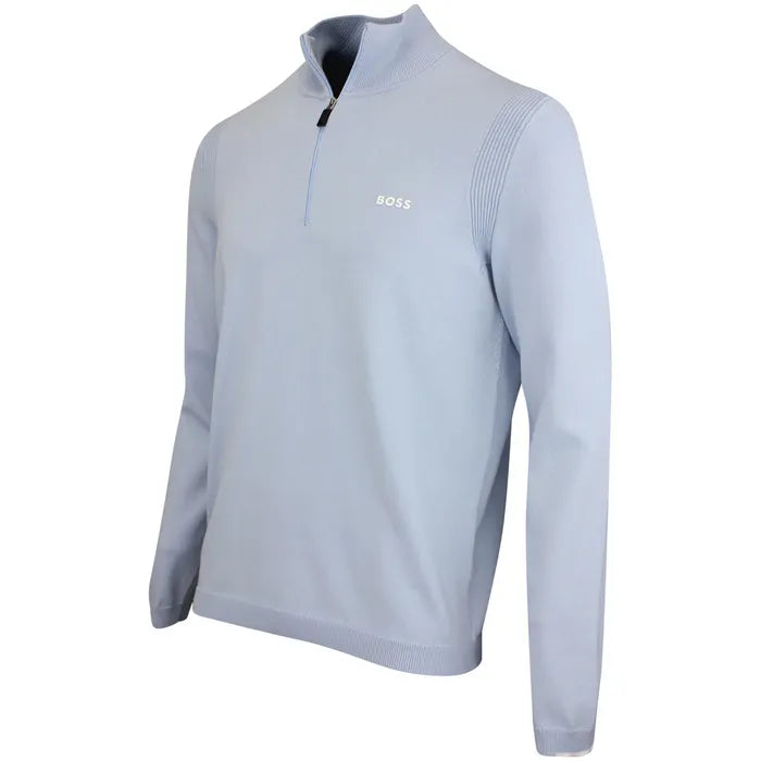 Cotton-blend Zip-neck Sweater With Logo Print - Light Blue