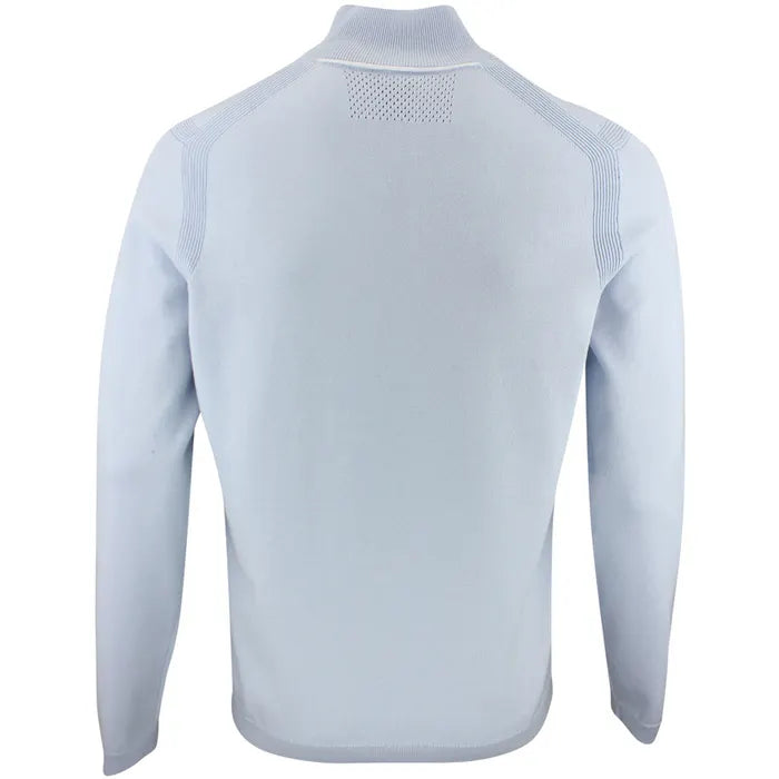 Cotton-blend Zip-neck Sweater With Logo Print - Light Blue
