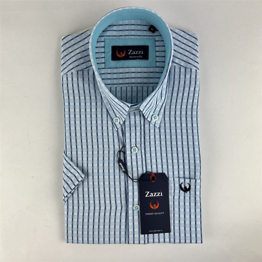 Zazzi Check Short Sleeve Shirt 06-9570 - Teal