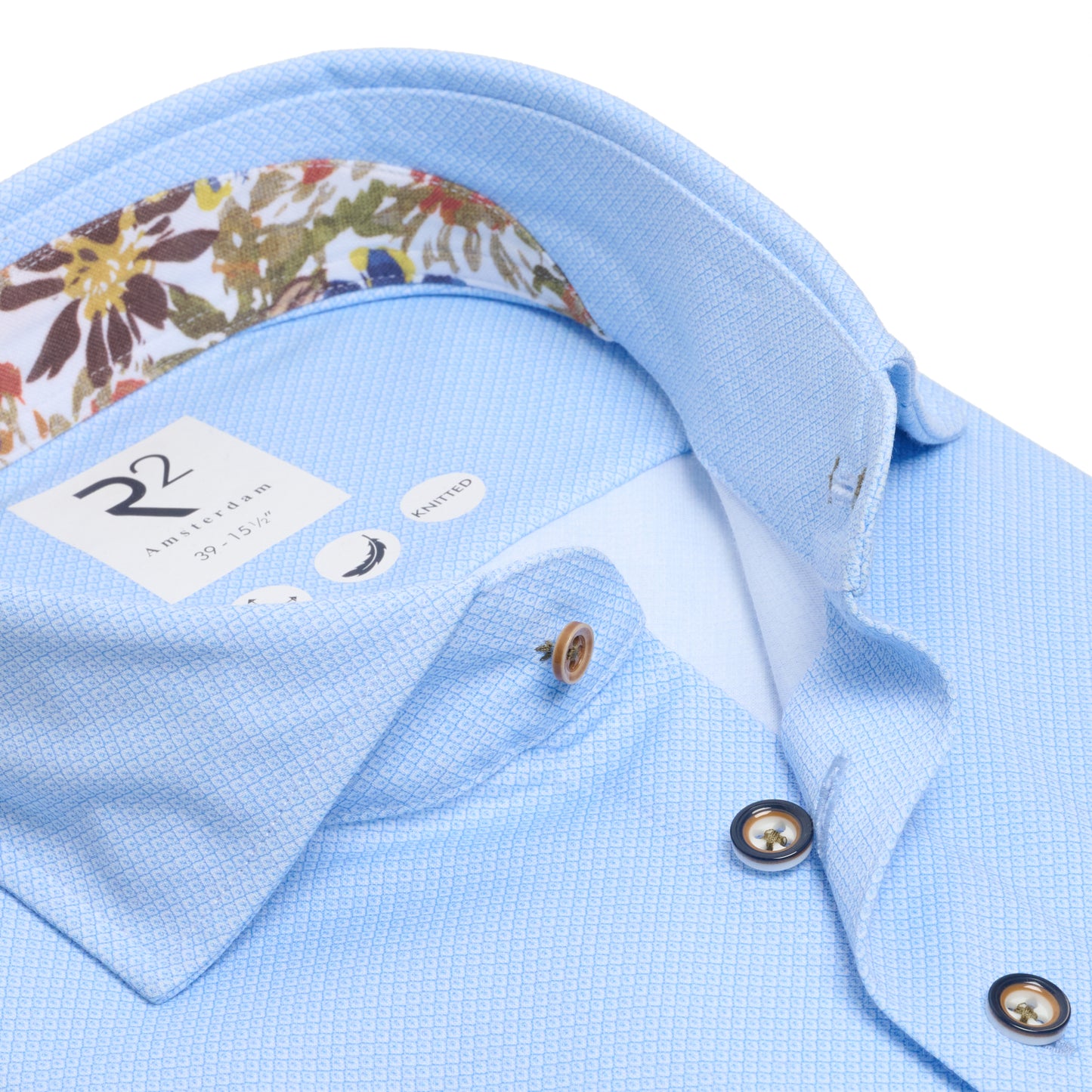 R2 Amsterdam Piqué Knitted Shirt- Light Blue