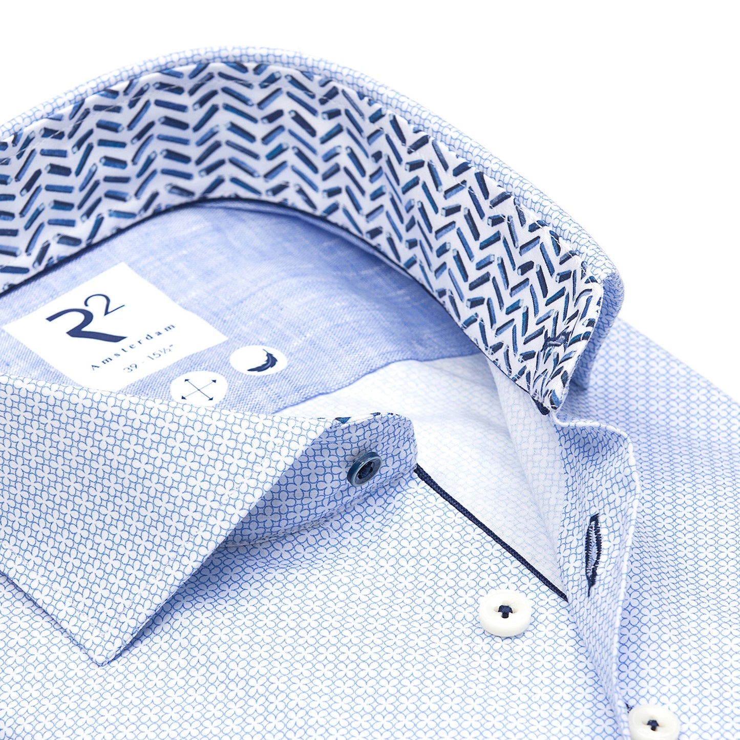 R2 Amsterdam Fine print cotton shirt - Light Blue