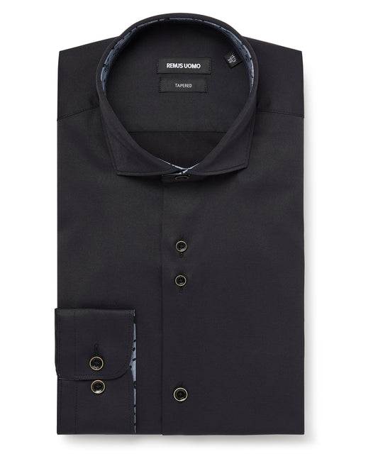 Remus Uomo Black Seville Long Sleeve Semi-Formal Shirt
