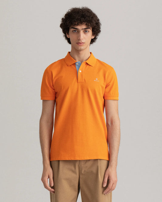 Gant Contrast Collar Pique Short Sleeved Rugger Russet Orange