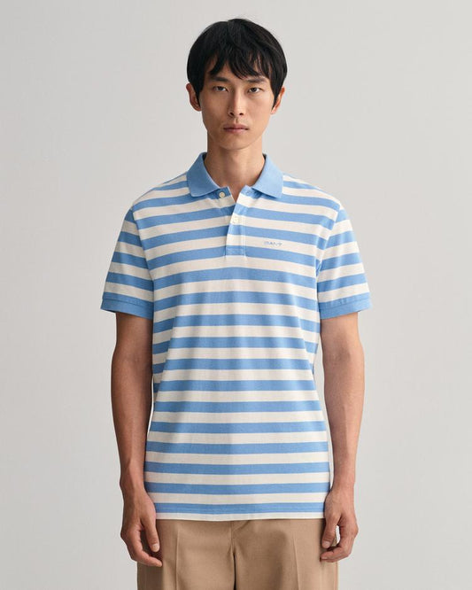 Gant Multi Stripe Ss Pique Polo Shirt - Blue