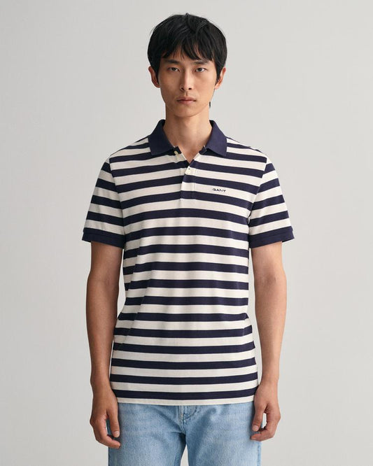 Gant Multi Stripe Ss Pique Polo Shirt - Green