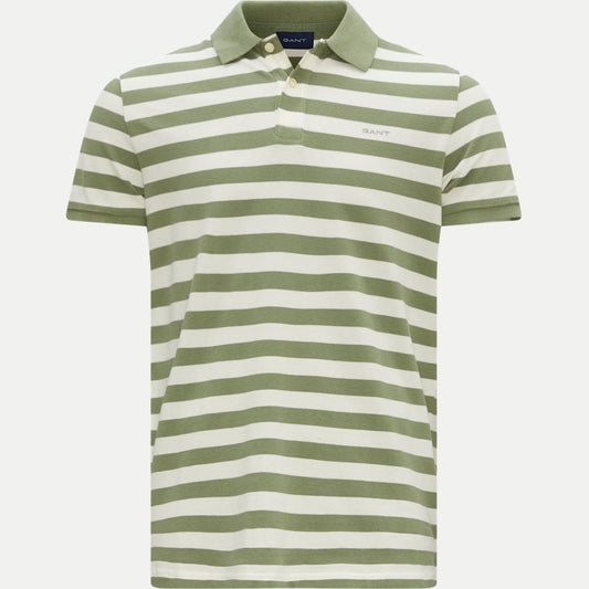 Gant Multi Stripe Ss Pique Polo Shirt - Olive