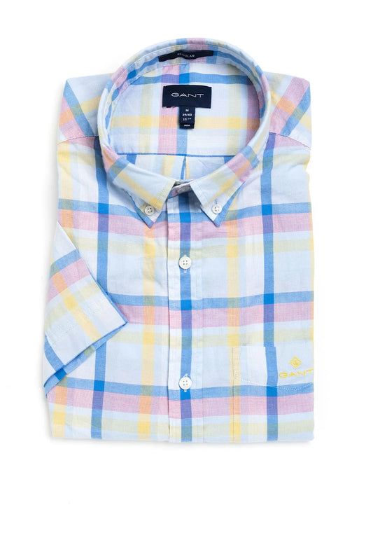 Gant Oxford Plaid Short Sleeve Shirt - Blue