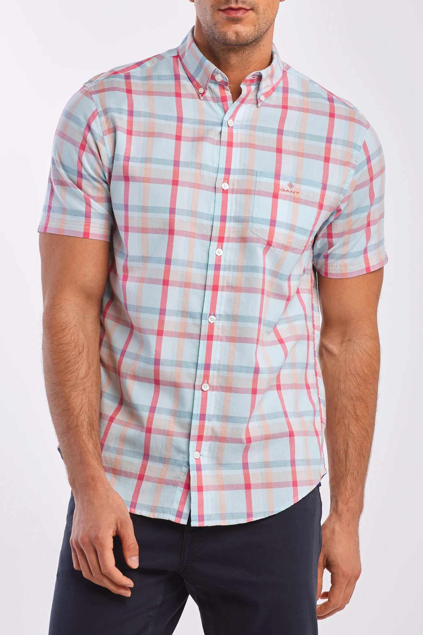 Gant Oxford Plaid Short Sleeve Shirt - Aquatic