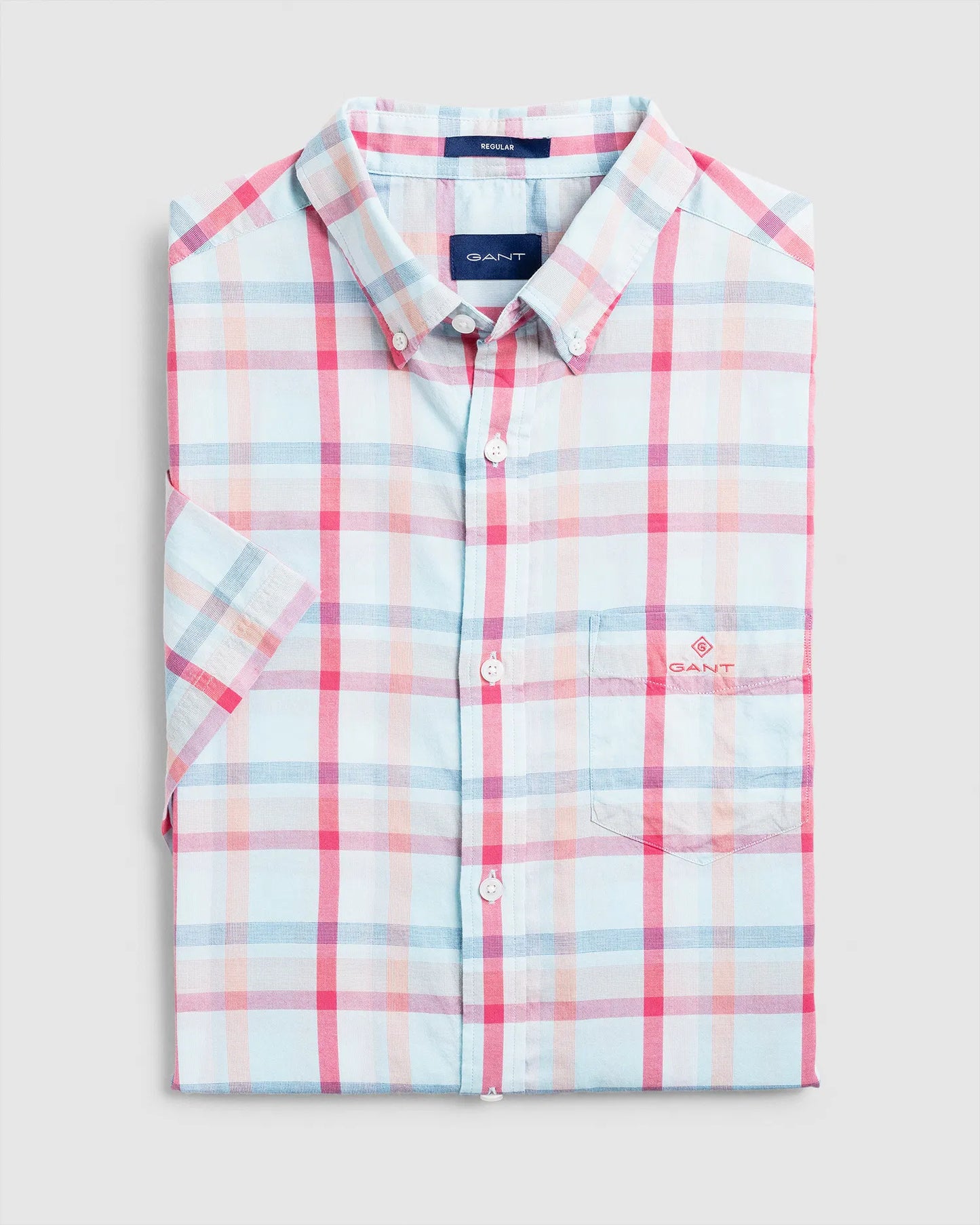 Gant Oxford Plaid Short Sleeve Shirt - Aquatic