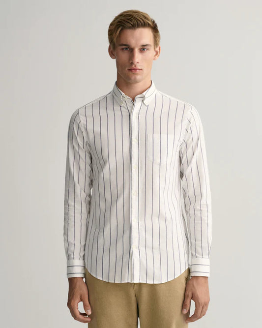 Gant Regular Fit Striped Oxford Shirt - Eggshell