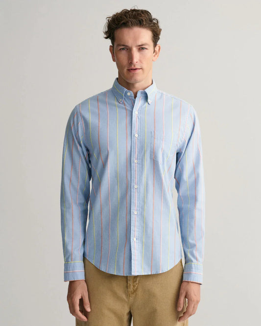 GANT Regular Fit Striped Archive Oxford Shirt - Capri Blue