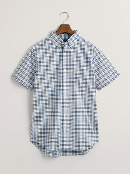 Gant Regular Fit Poplin Micro Check Shirt - Blue