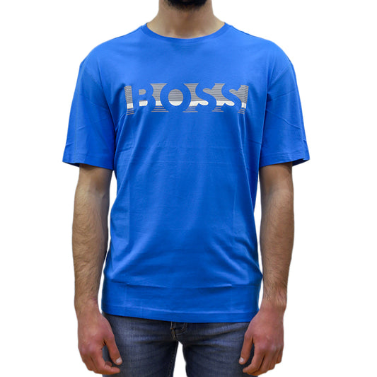 Hugo Boss Relaxed Fit Colour-Block Logo T-Shirt - Open Blue