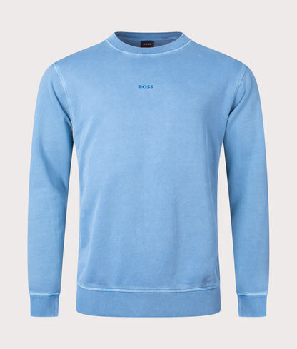 BOSS Relaxed Fit Garment Dyed Wefade Sweatshirt - Light Blue