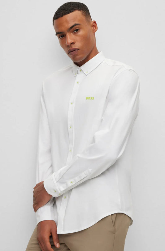 Hugo Boss Button-down regular-fit shirt in cotton jersey - White