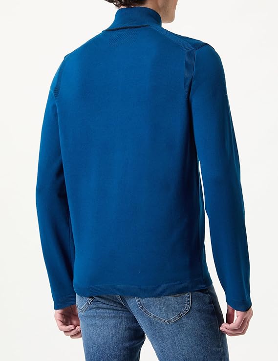 Hugo Boss Cotton-blend Zip-neck Sweater With Logo Print - Open Blue