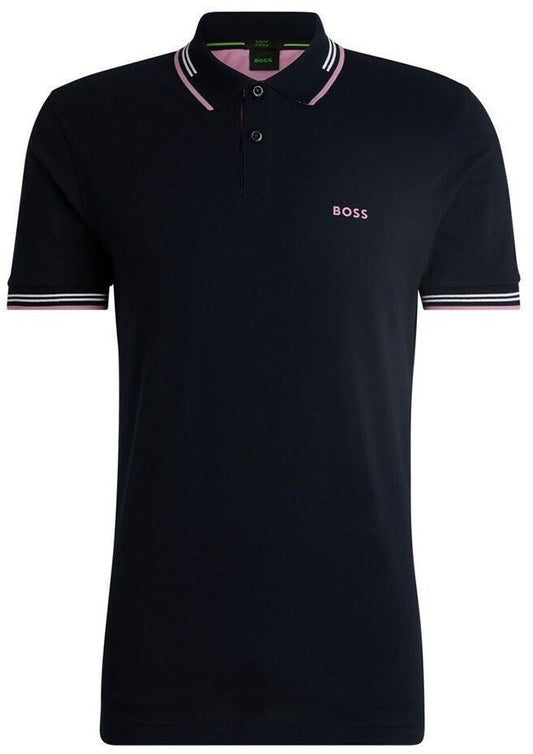 Hugo Boss Stretch-cotton Slim-fit Polo Shirt With Branding - Dark Blue