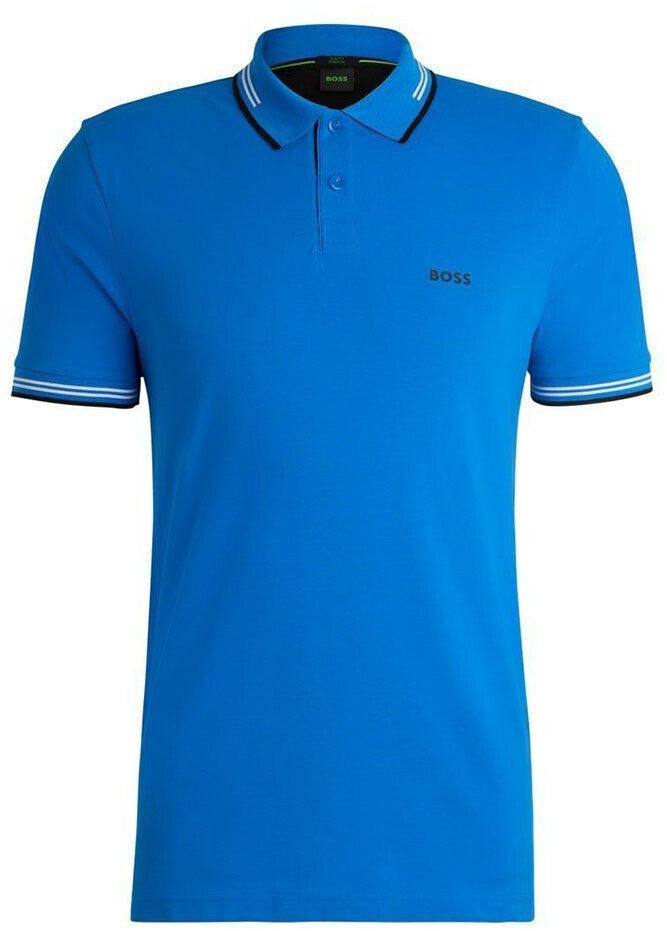 Hugo Boss Stretch-cotton Slim-fit Polo Shirt With Branding - Blue