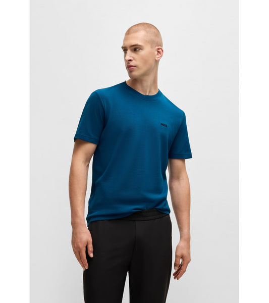 Hugo Boss Cotton-piqué T-shirt With Oxford-jacquard Back Collar - Dark Blue