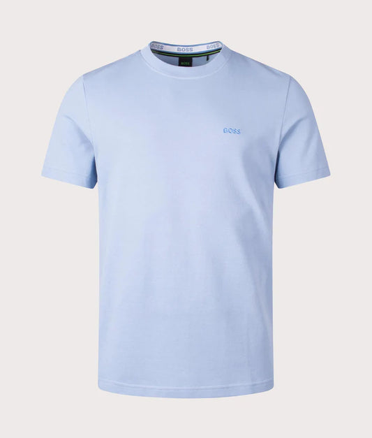 Hugo Boss Cotton-piqué T-shirt With Oxford-jacquard Back Collar - Open Blue