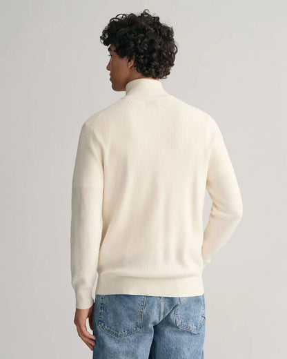 Gant Ribbed wool and cotton half-zip sweater - Cream