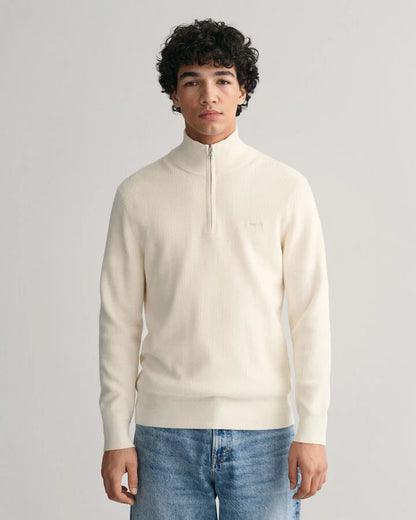 Gant Ribbed wool and cotton half-zip sweater - Cream