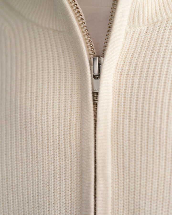 Gant Ribbed wool and cotton half-zip sweater - Cream