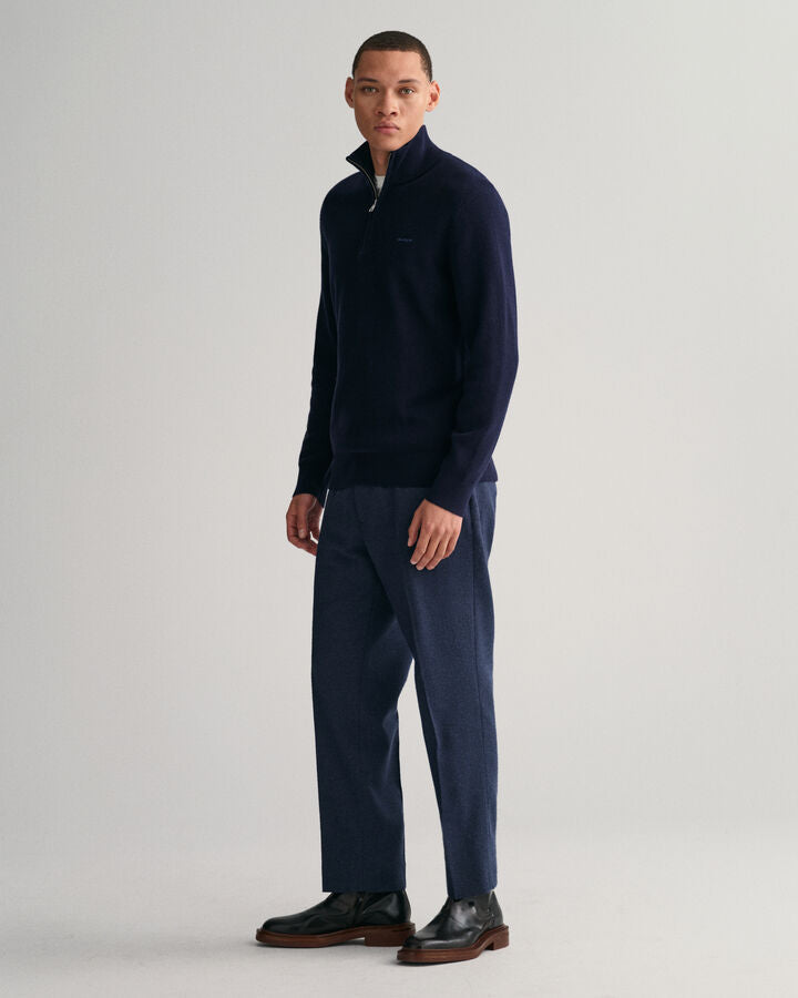 Gant Ribbed wool and cotton half-zip sweater - Evening Blue