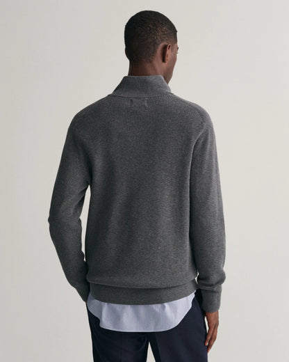 Gant Ribbed wool and cotton half-zip sweater - Anthracite