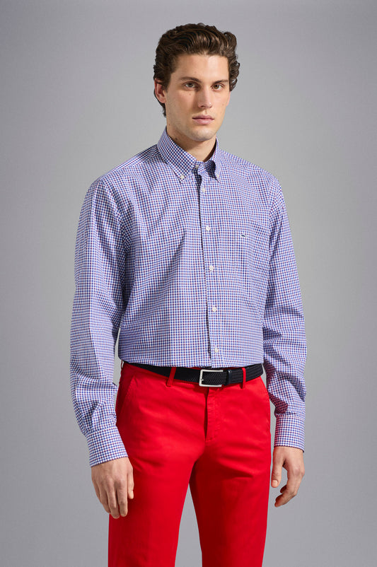 Paul & Shark Cotton Shirt C0P3007 - Rows White Blue Red