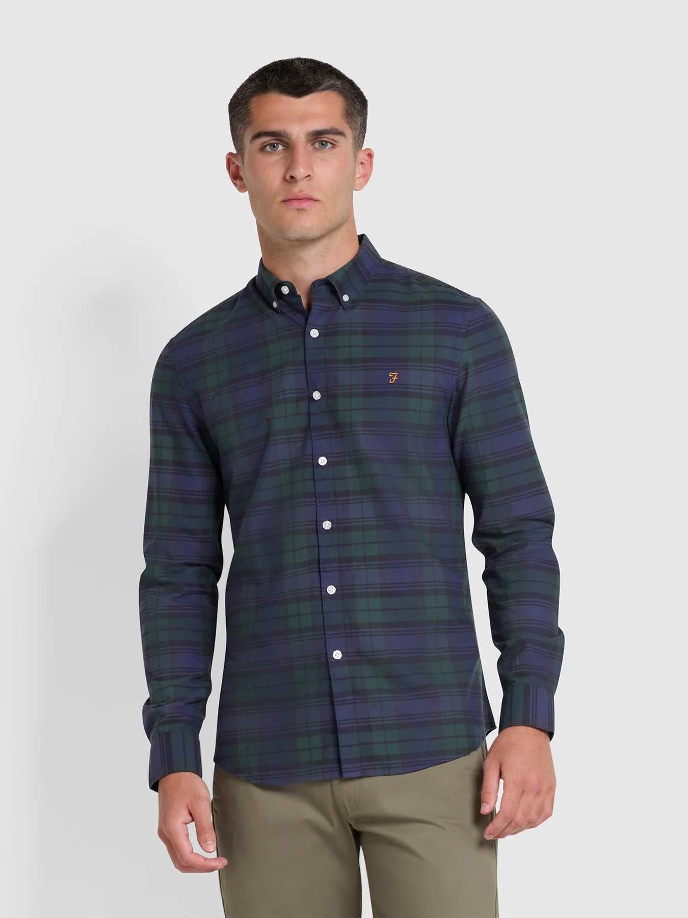 Farah  Brewer Slim Fit Check Organic Cotton Oxford Shirt - Woodland Pine