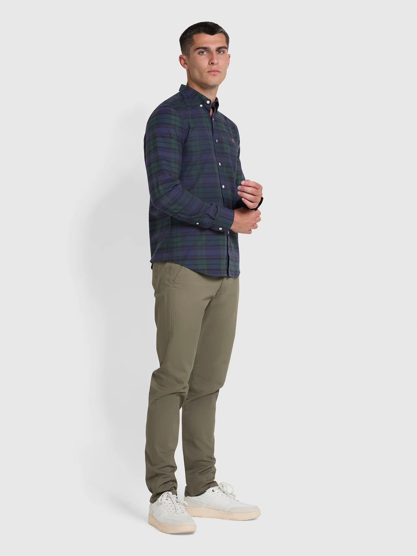 Farah  Brewer Slim Fit Check Organic Cotton Oxford Shirt - Woodland Pine