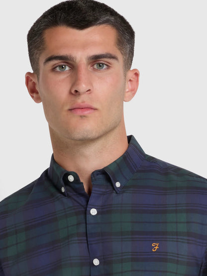 Farah  Brewer Slim Fit Check Organic Cotton Oxford Shirt - Woodland Pine