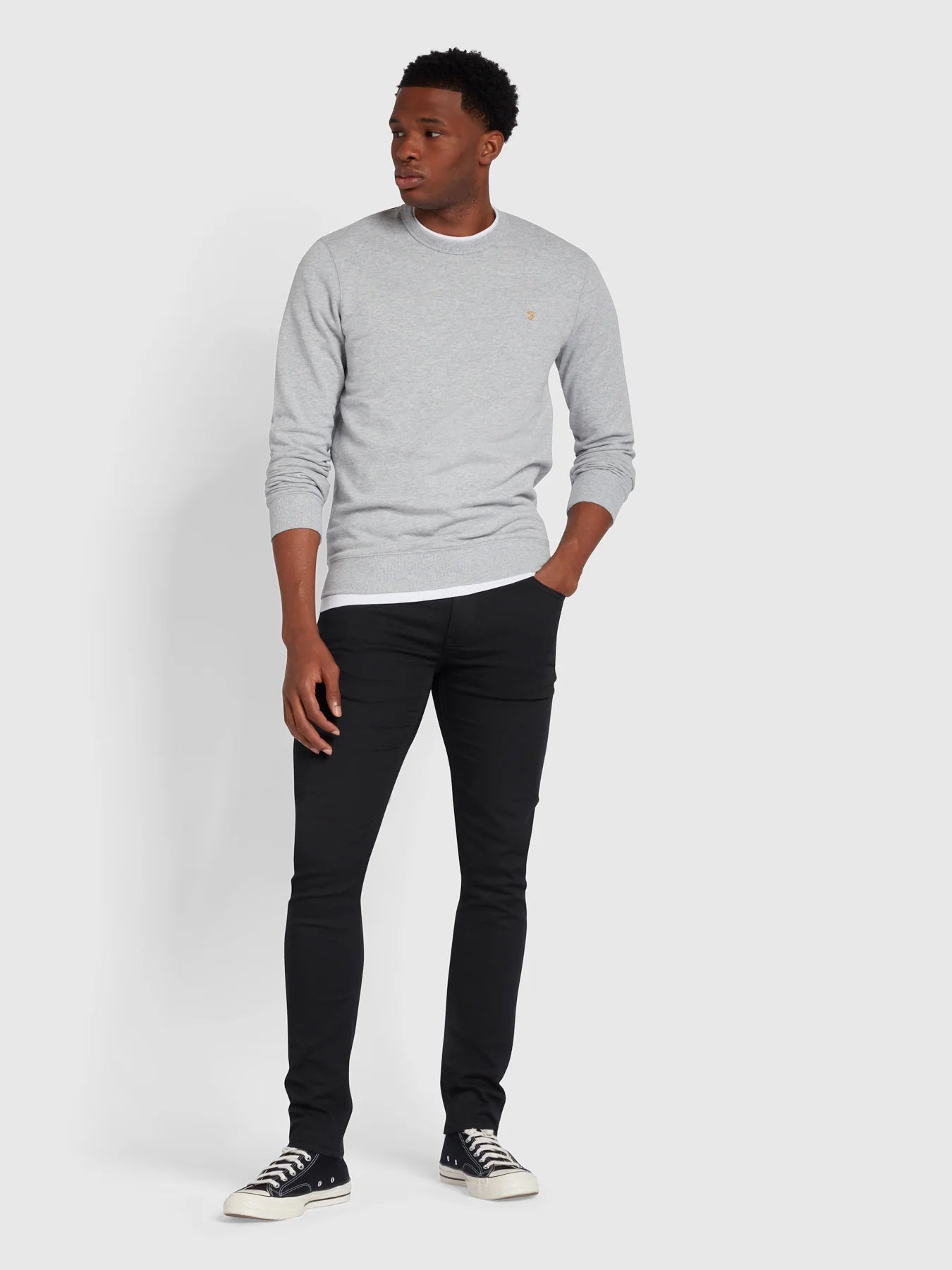 Farah Tim Organic Cotton Crew Neck Sweatshirt - Light Grey Marl