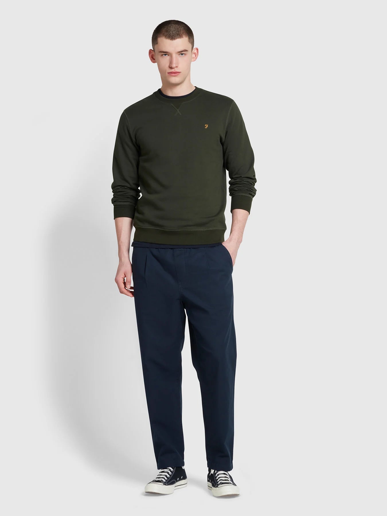 Farah Tim Organic Cotton Crew Neck Sweatshirt - Evergreen