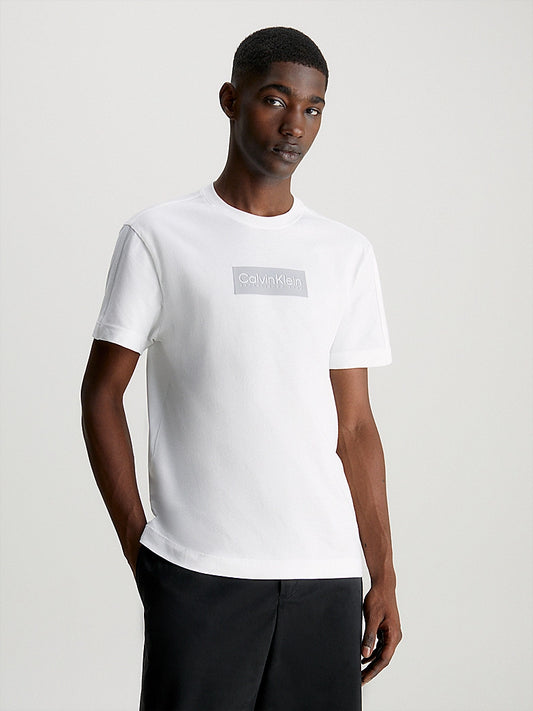 Man Calvin Klein Raised Rubber Logo Short Sleeve T-shirt - White