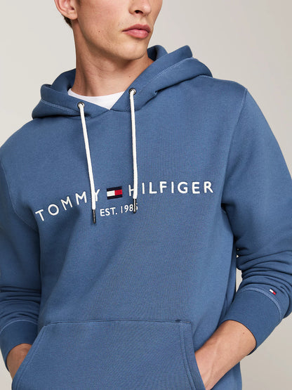 Tommy Hilfiger Drawstring Logo Embroidery Hoody - Sea Blue