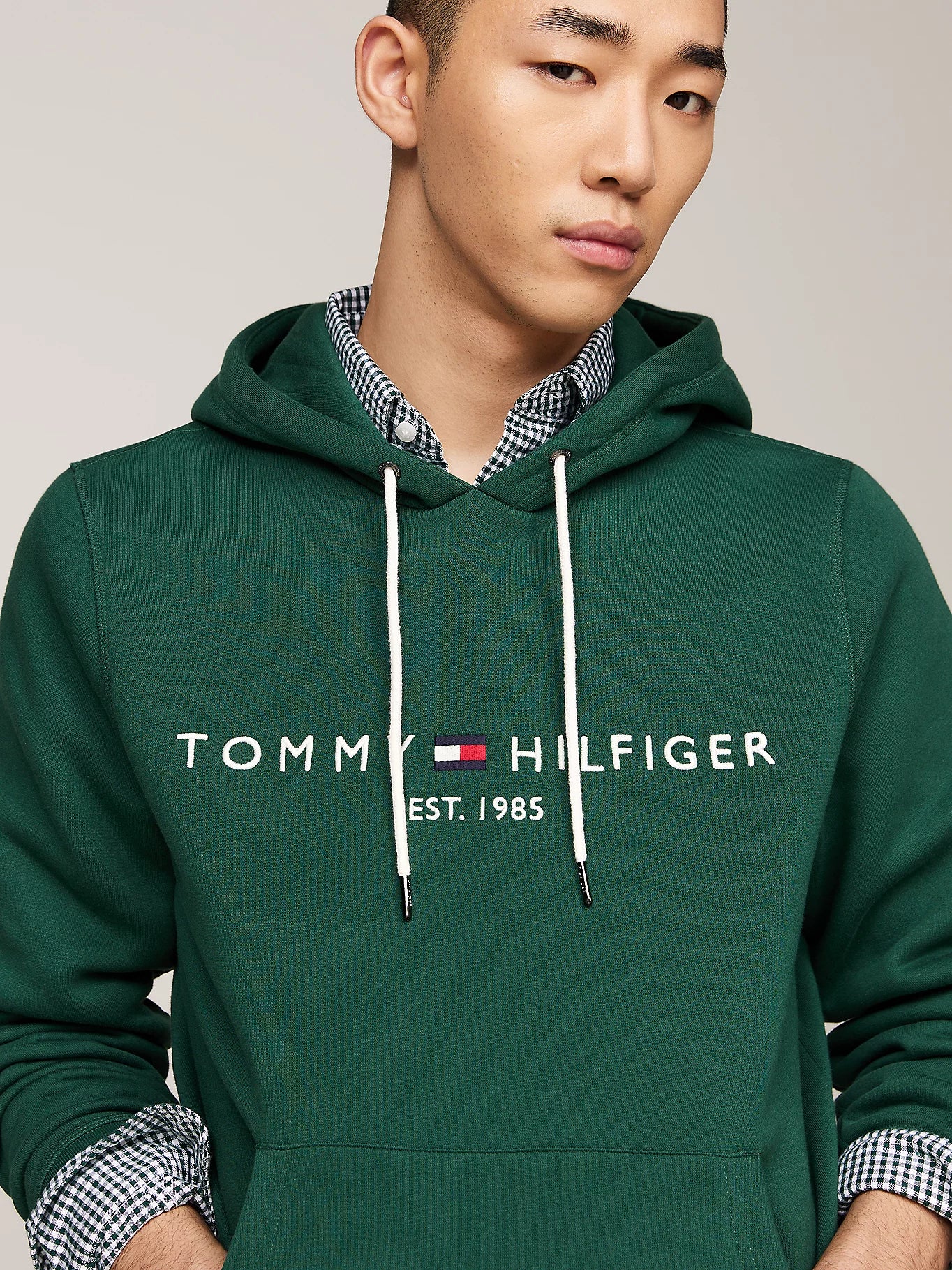 Tommy Hilfiger Drawstring Logo Embroidery Hoody - Ornamental Green