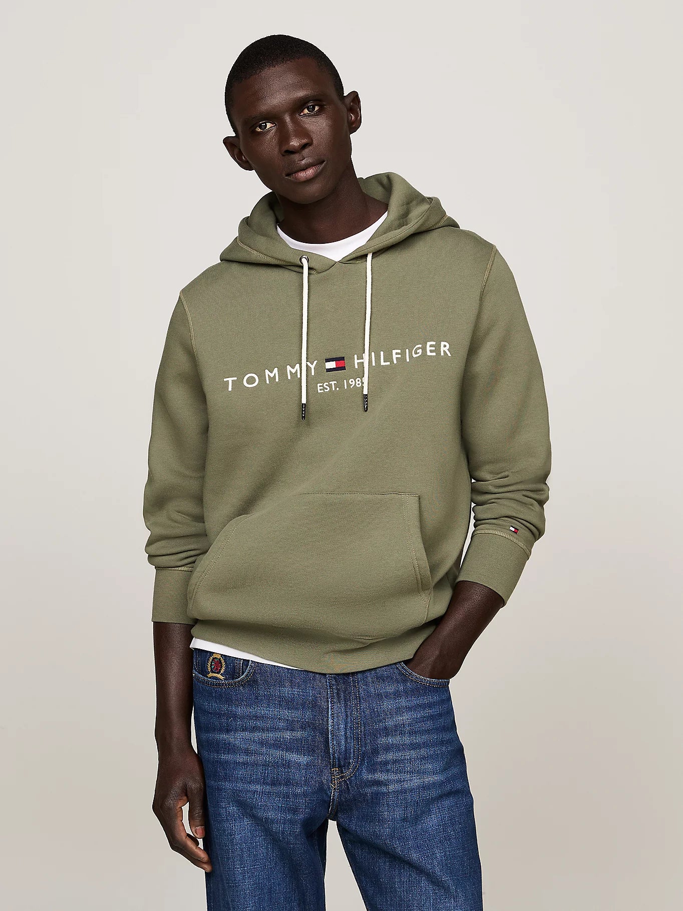 Tommy Hilfiger Drawstring Logo Embroidery Hoody - Bottle Green