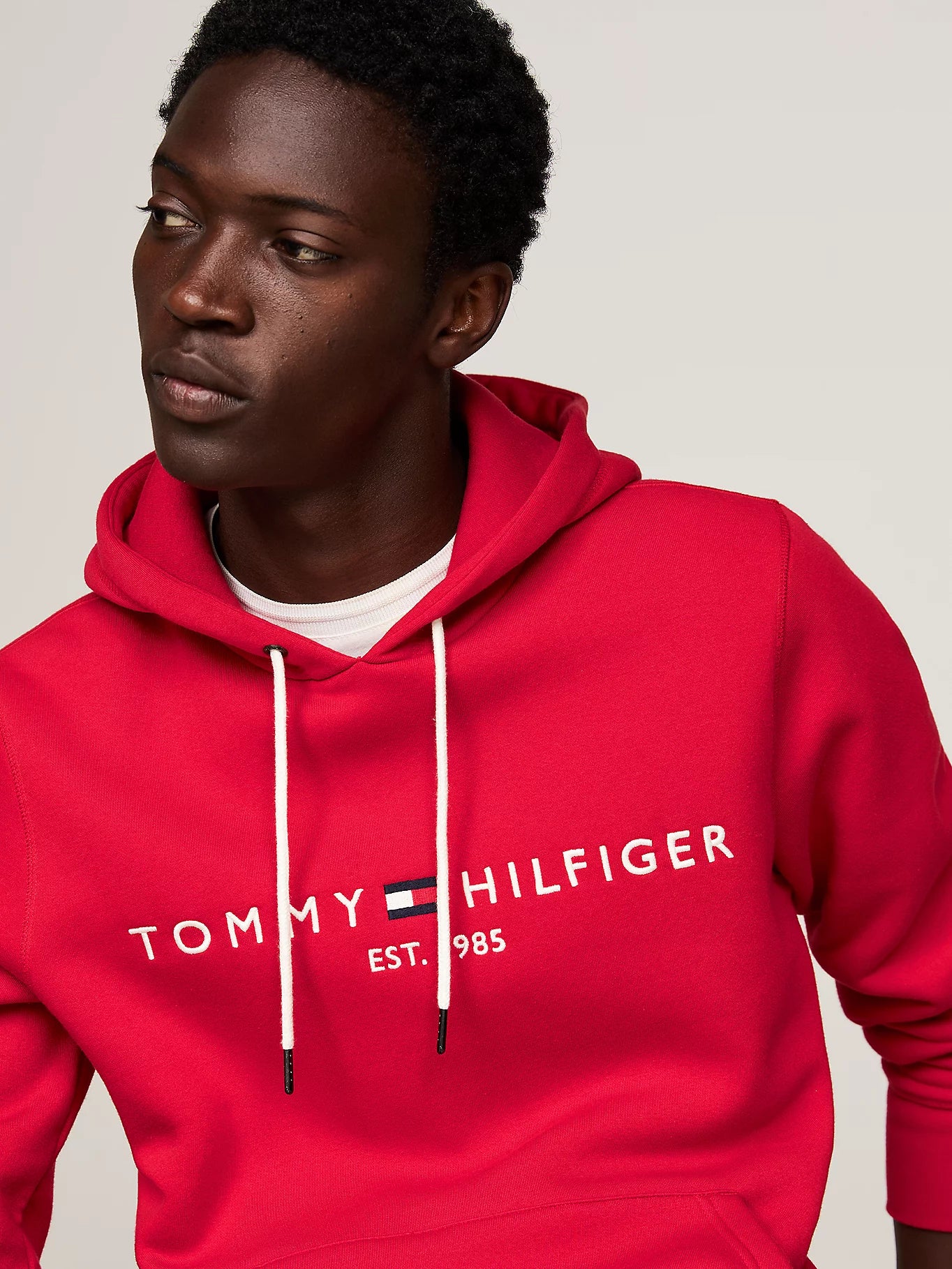 Tommy Hilfiger Drawstring Logo Embroidery Hoody - Red