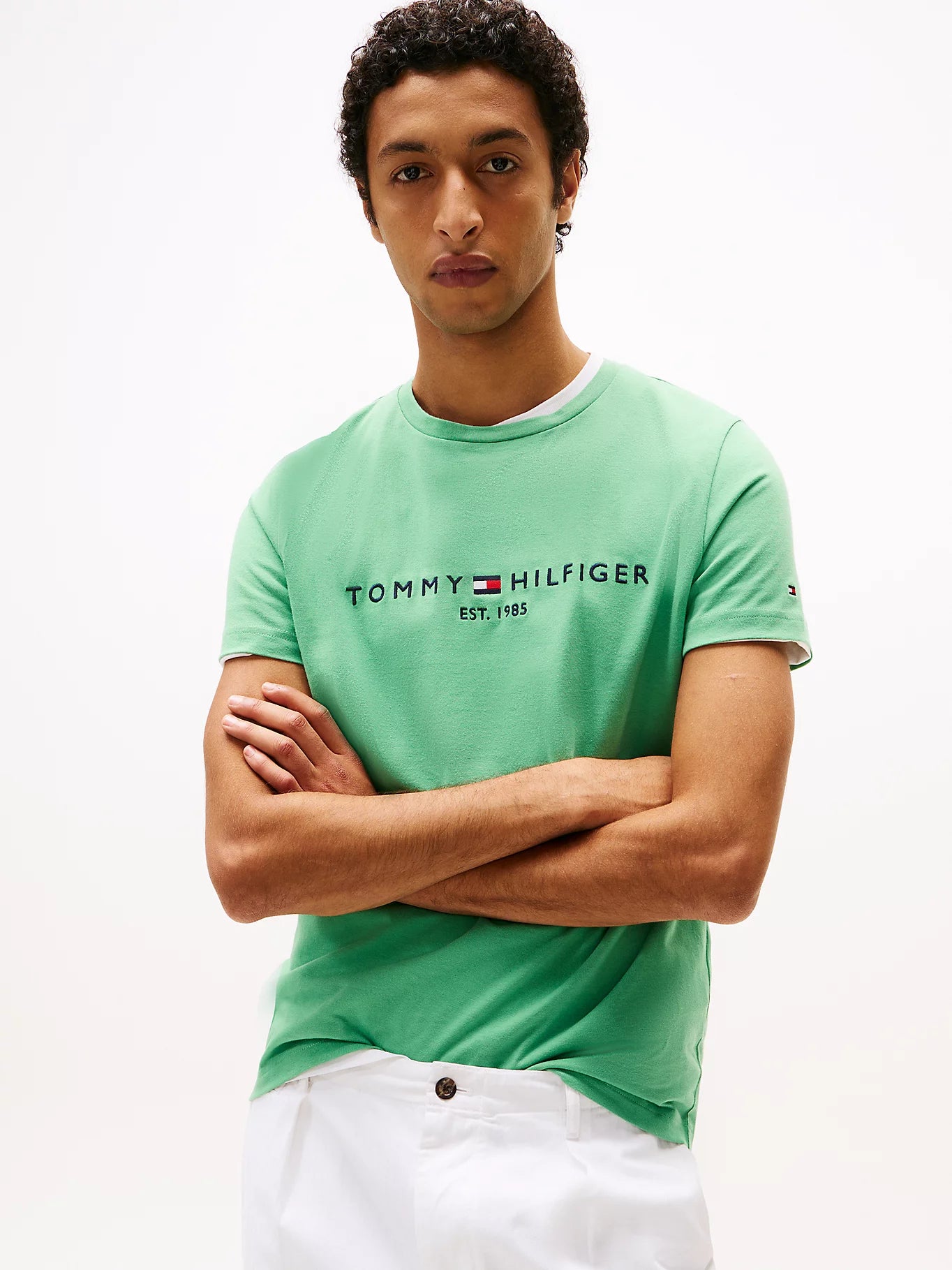 Tommy Hilfiger Logo Embroidery Slim T-Shirt - Fort Green