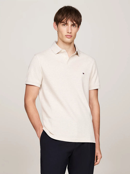 Tommy Hilfiger Flag Embroidery Regular Polo Shirt - Heathered Oatmilk