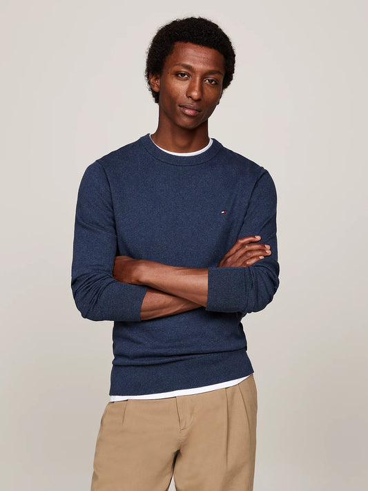 Tommy Hilfiger Crew Neck Jumper with Cashmere - Aegean Sea Heather