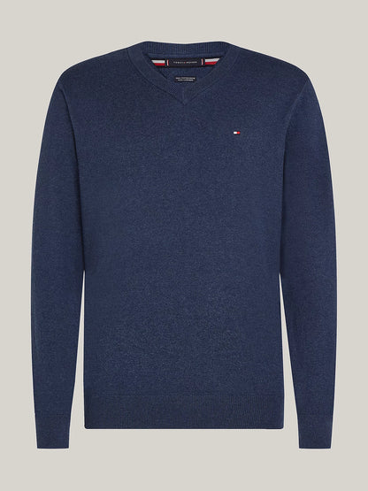 Tommy Hilfiger V-Neck Jumper with Cashmere - Aegean Sea Heather