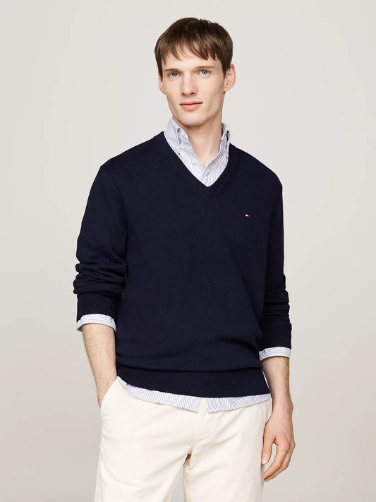 Tommy Hilfiger V-Neck Jumper with Cashmere - Desert Sky