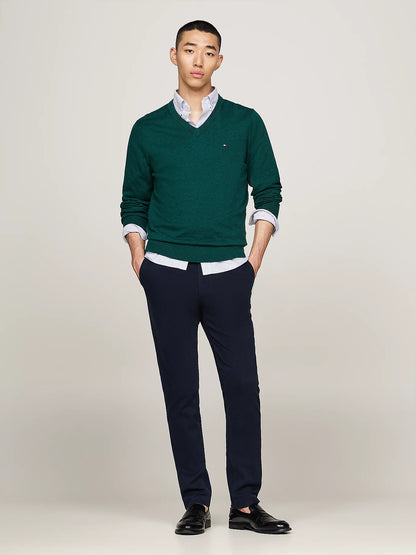 Tommy Hilfiger V-Neck Jumper with Cashmere - Ornamental Green Heather