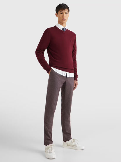 Tommy Hilfiger V-Neck Jumper with Cashmere - Deep Rouge